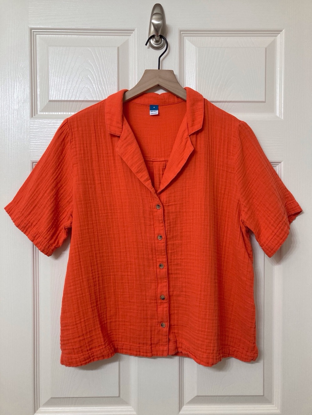 Old Navy Orange Gauzy Cotton Short Sleeve Demi Button Front Shirt Medium Resort